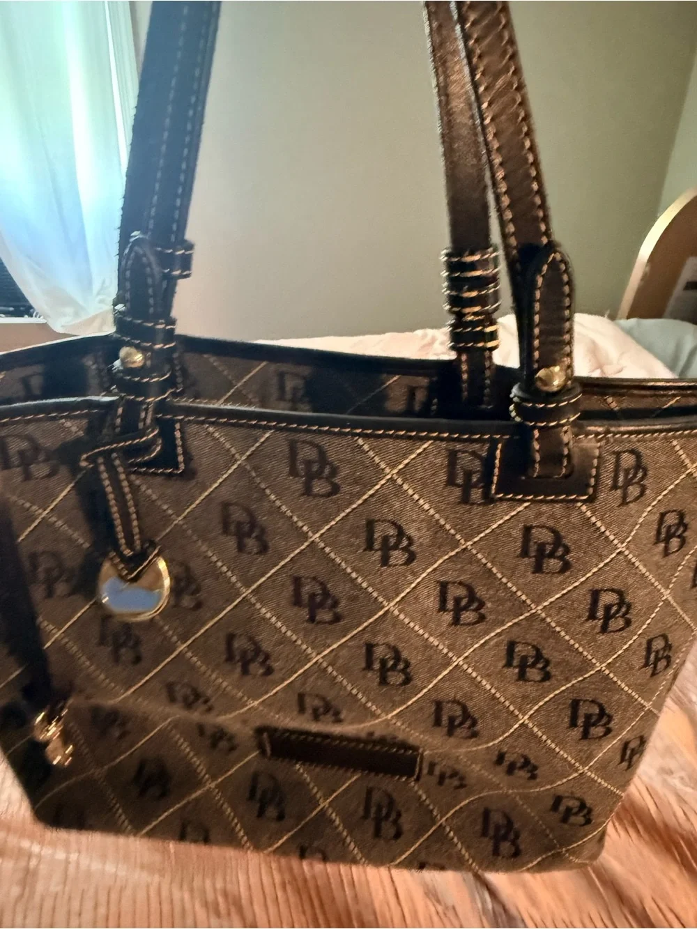 Dooney & Bourke Brown Monogram Tote with Dark Trim